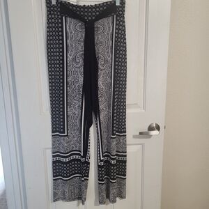 INC International Concepts Black and White Paisley Wide Leg Pants